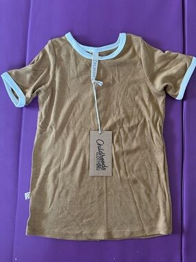 Childhoods Ribbed Short Sleeve Tee in mustard with White Trim